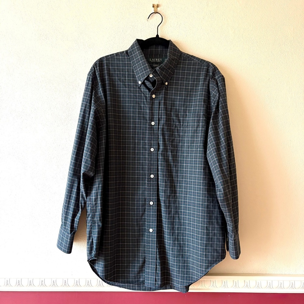 Lauren Ralph Lauren Mens 16.5 32/33 Blue Green Plaid Non Iron Classic Fit Shirt